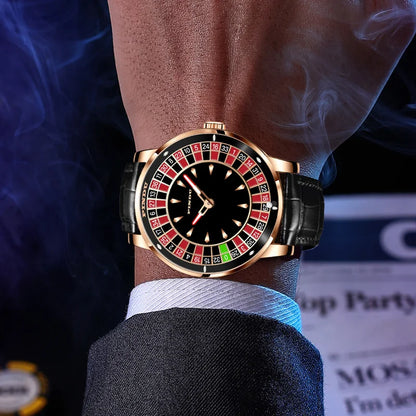 INDU Design New Mechanical Watch NH35 Rotating Dial Las Vegas Roulette Deskto Theme Automatic Watch Men Diamond Luminous Hands