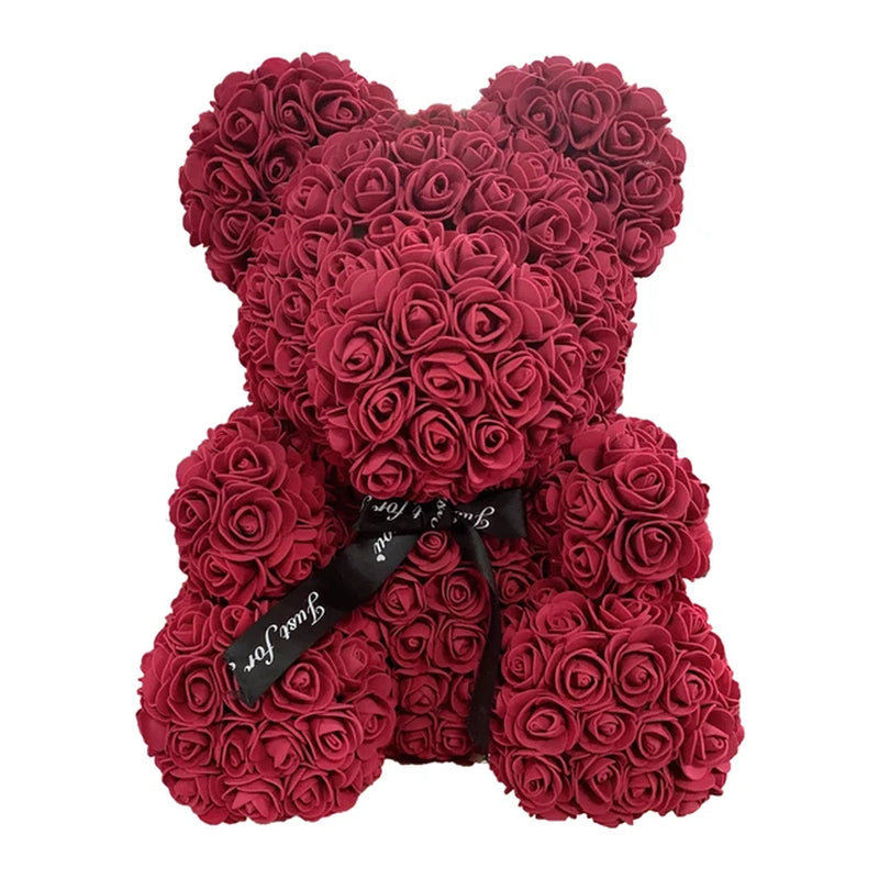 Red Rose Bear 40Cm Bear of Roses Artificial Flower Rose Teddy Bear for Women Valentine'S Day Wedding Birthday Christmas Gift