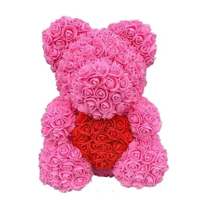 Red Rose Bear 40Cm Bear of Roses Artificial Flower Rose Teddy Bear for Women Valentine'S Day Wedding Birthday Christmas Gift