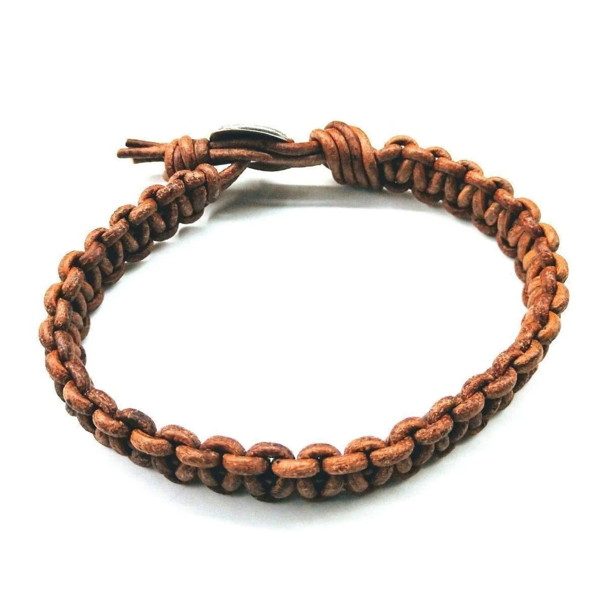 Large Mens Tree of Life Earth Colored Macrame Leather Bracelet