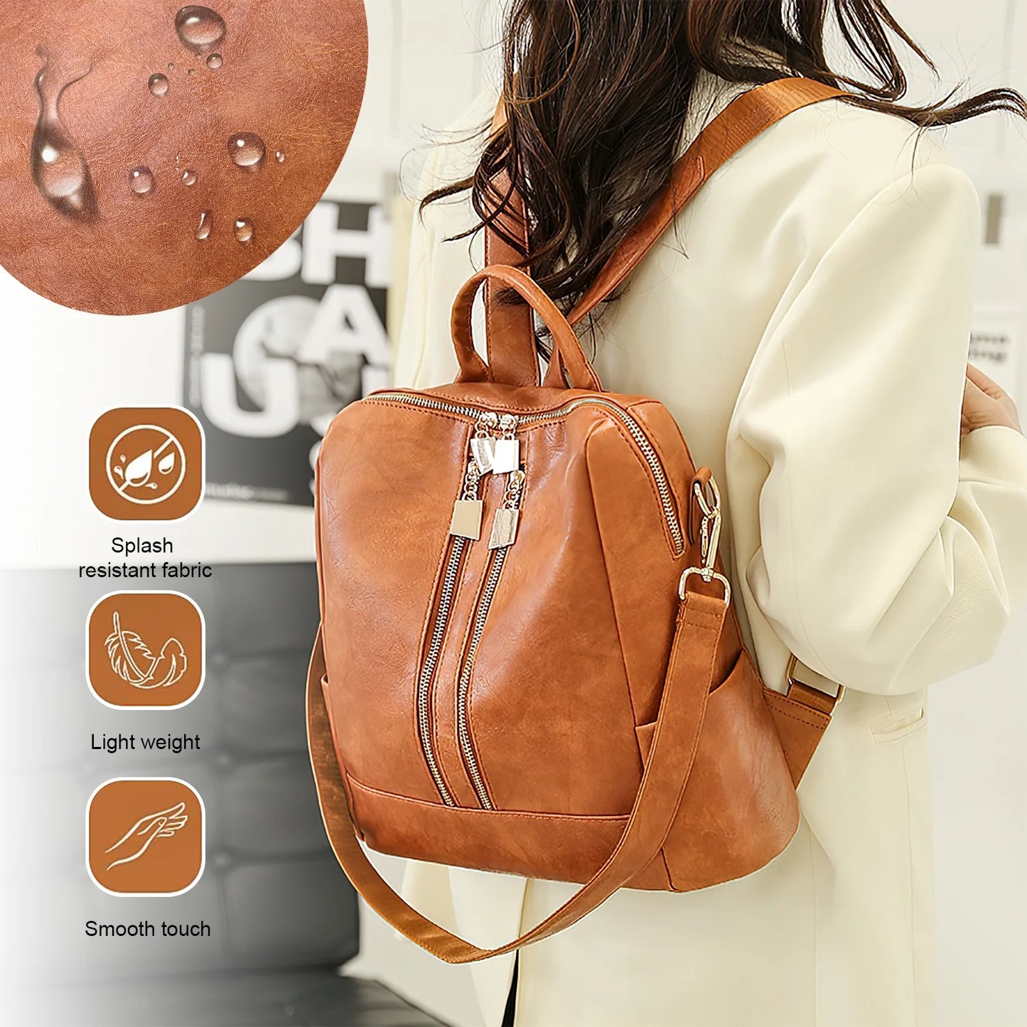 Women Backpack Purses Fashion Leather Backpack Purse 2PCS Travel Backpack Convertible Satchel Handbag Shoulder Bag with Purse