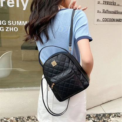 Mini Backpack Women'S Shoulder Bags Diamond Grids PU Leather Bag Fashion Small School Bags Casual Rucksack