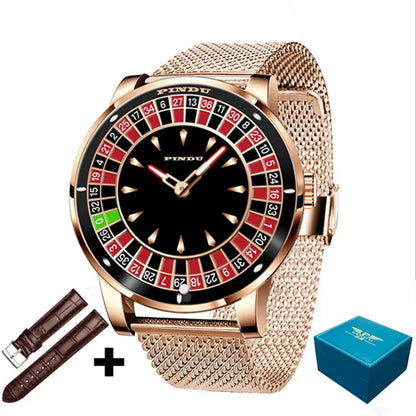 INDU Design New Mechanical Watch NH35 Rotating Dial Las Vegas Roulette Deskto Theme Automatic Watch Men Diamond Luminous Hands