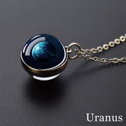 Solar System Universe Space Moon Sun Earth Planet Necklaces Two-Sided Glass Ball Pendant Nebula Necklace Women Men Jewelry Gift