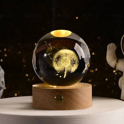 6Cm 3D Crystal Ball Crystal Planet Night Light Laser Engraved Solar System Globe Astronomy Birthday Gift Home Desktop Decoration