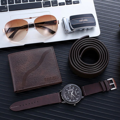 Men Gift Box Creative Watch Aautomatic Buckle Belt Purse Sunglasses Creative Holiday Marketing Combo Set