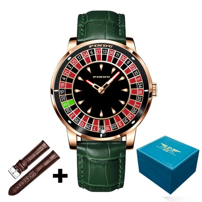 INDU Design New Mechanical Watch NH35 Rotating Dial Las Vegas Roulette Deskto Theme Automatic Watch Men Diamond Luminous Hands