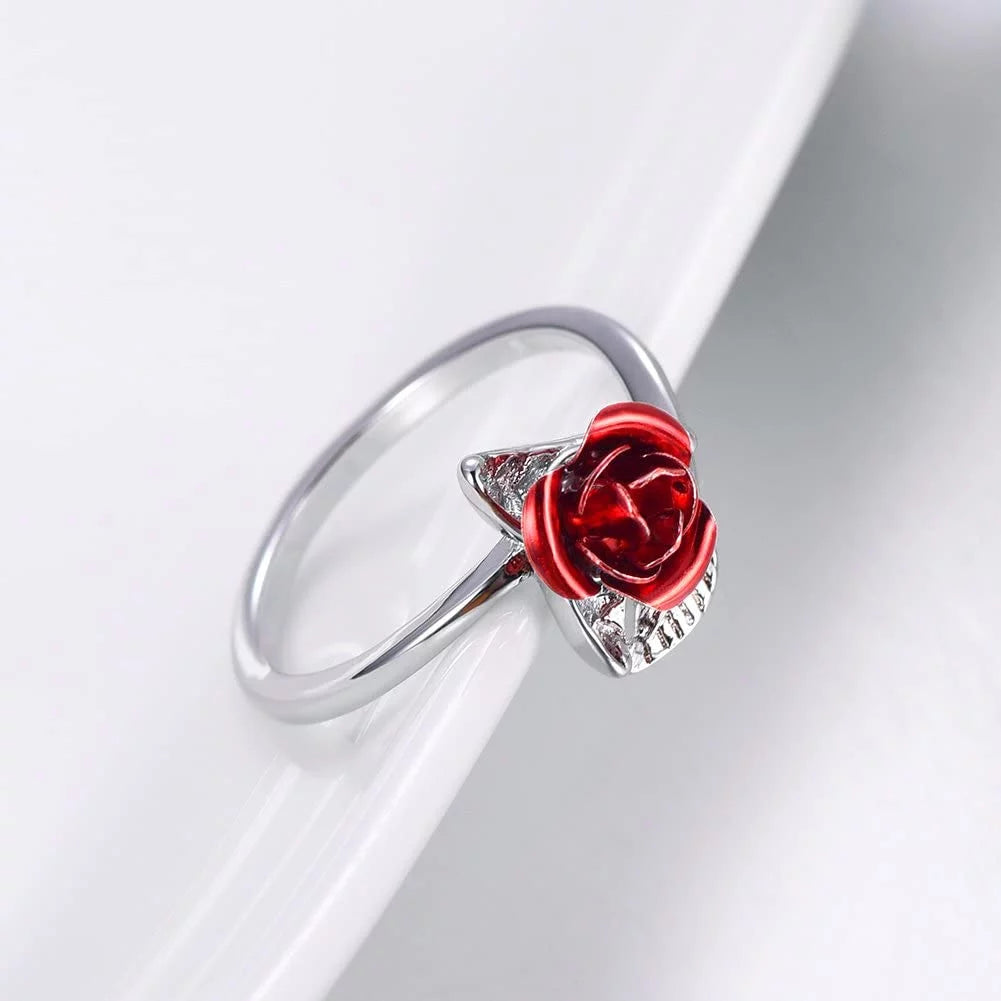 Rose Flower Ring Adjustable Dainty Flower Open Rings Jewelry Wedding Valentine Gifts for Women Girl(Silver)