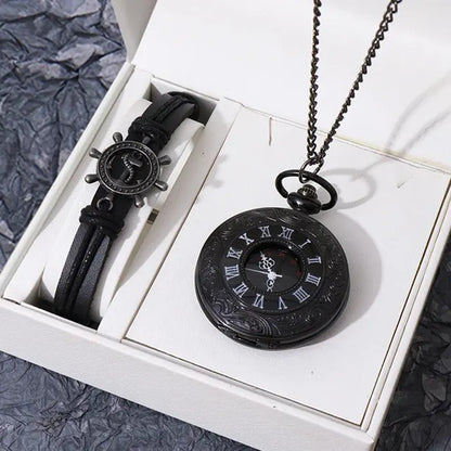 Luxury Fashion Chain Smooth Steel Polish Quartz Pocket Watch Mens Pendant Clock Chain Mens Women Leather Bracelet