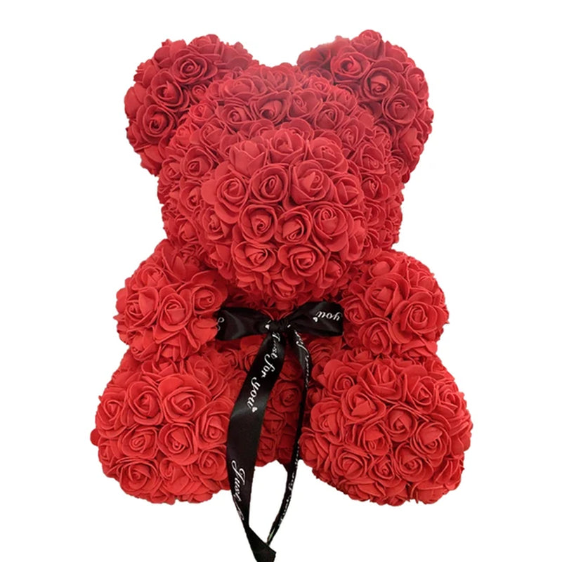 Red Rose Bear 40Cm Bear of Roses Artificial Flower Rose Teddy Bear for Women Valentine'S Day Wedding Birthday Christmas Gift