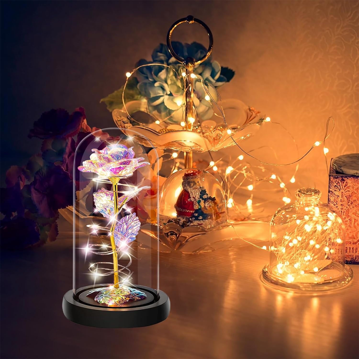 Galaxy Rose Gifts Colorful Artificial Flower Rose Light Gift in a Glass Dome Flowers Gifts for on Christmas Anniversary Valentine'S Day Mothers Day Girlfriend Birthday Gifts