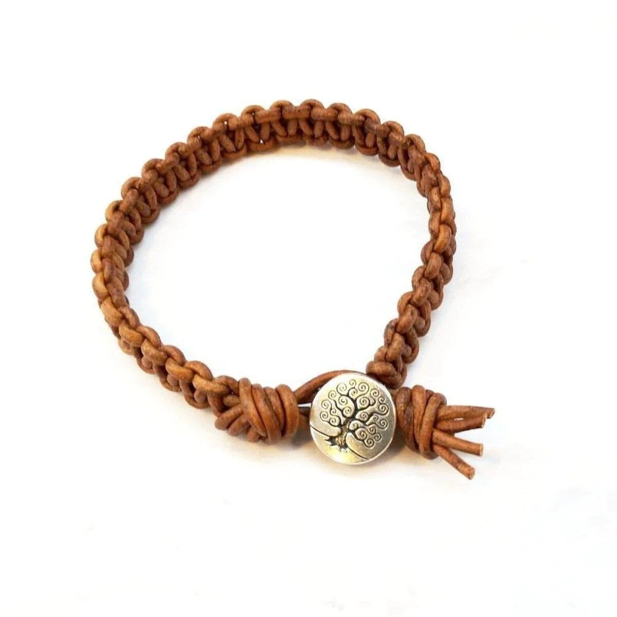 Large Mens Tree of Life Earth Colored Macrame Leather Bracelet