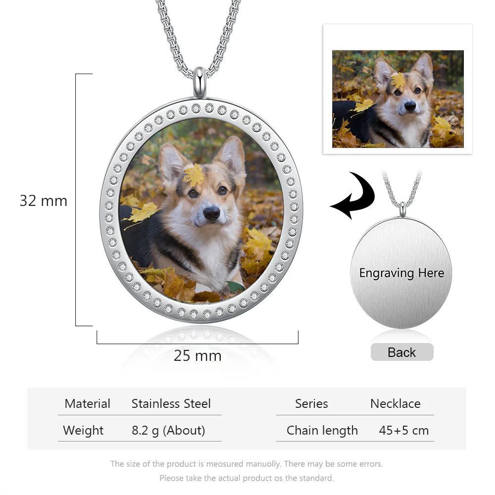 Stainless Steel Customized Photo round Pednant Necklace