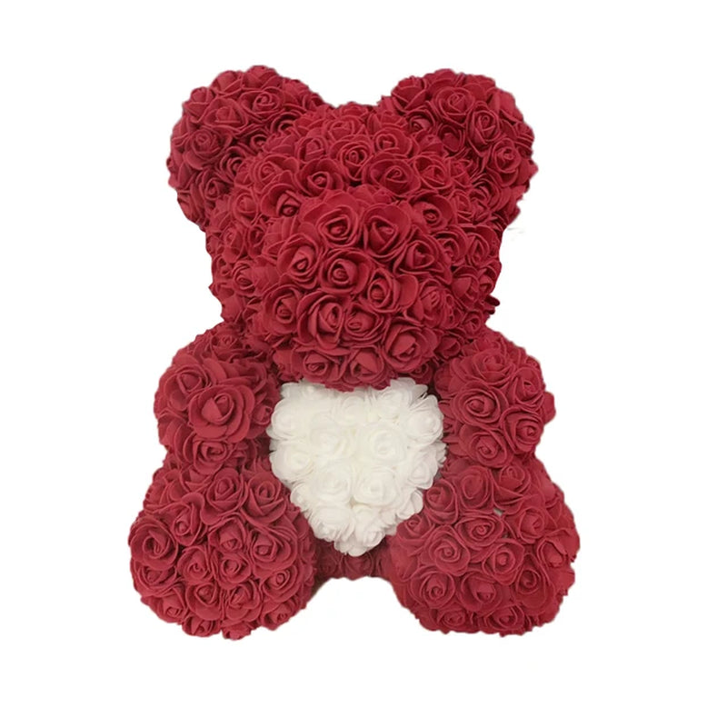 Red Rose Bear 40Cm Bear of Roses Artificial Flower Rose Teddy Bear for Women Valentine'S Day Wedding Birthday Christmas Gift