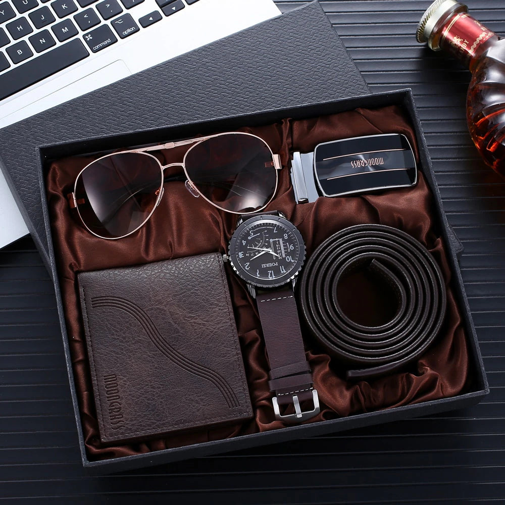 Men Gift Box Creative Watch Aautomatic Buckle Belt Purse Sunglasses Creative Holiday Marketing Combo Set