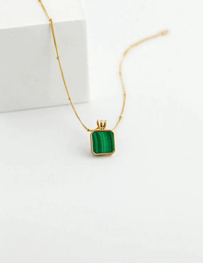 Satellite Chain Square Malachite Pendant Necklace