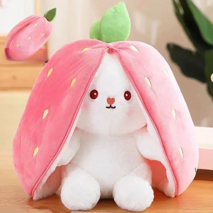 Funny Joy Fruit Bunny Plush Toy Cute Carrot Strawberry Turn into Rabbit Plush Toy Kids Birthday Christmas Gift