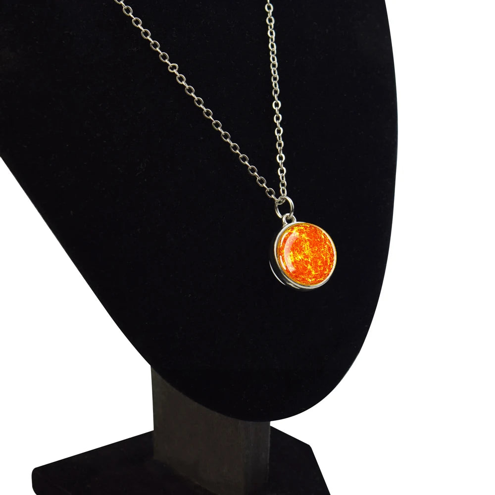 Solar System Universe Space Moon Sun Earth Planet Necklaces Two-Sided Glass Ball Pendant Nebula Necklace Women Men Jewelry Gift