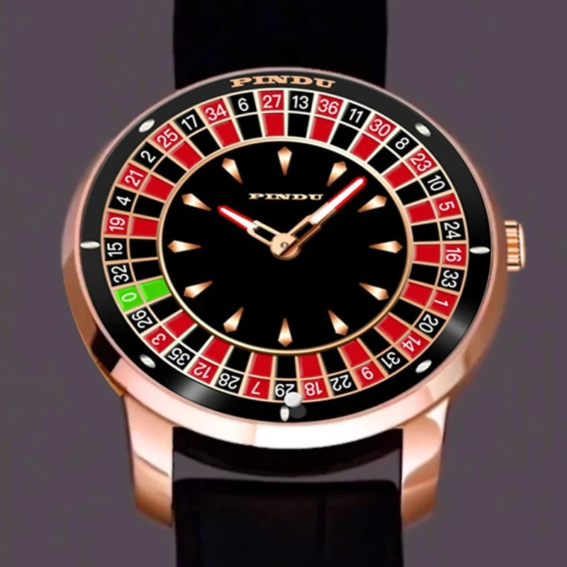 INDU Design New Mechanical Watch NH35 Rotating Dial Las Vegas Roulette Deskto Theme Automatic Watch Men Diamond Luminous Hands