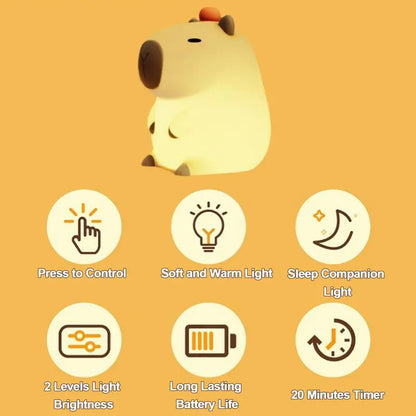 Cute Cartoon Capybara Silicone Night Light USB Rechargeable Timing Dimming Sleep Night Lamp for Children'S Room Decor