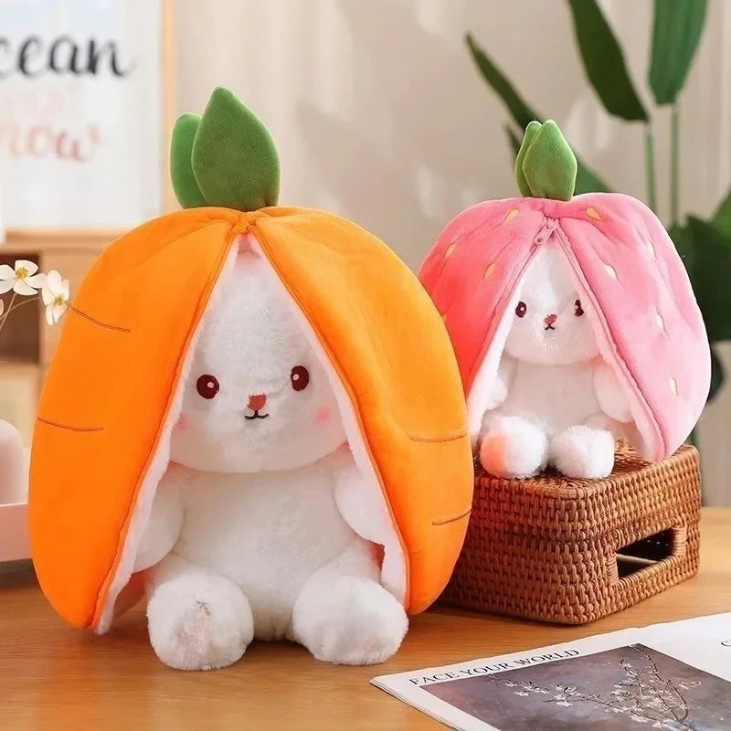 Funny Joy Fruit Bunny Plush Toy Cute Carrot Strawberry Turn into Rabbit Plush Toy Kids Birthday Christmas Gift