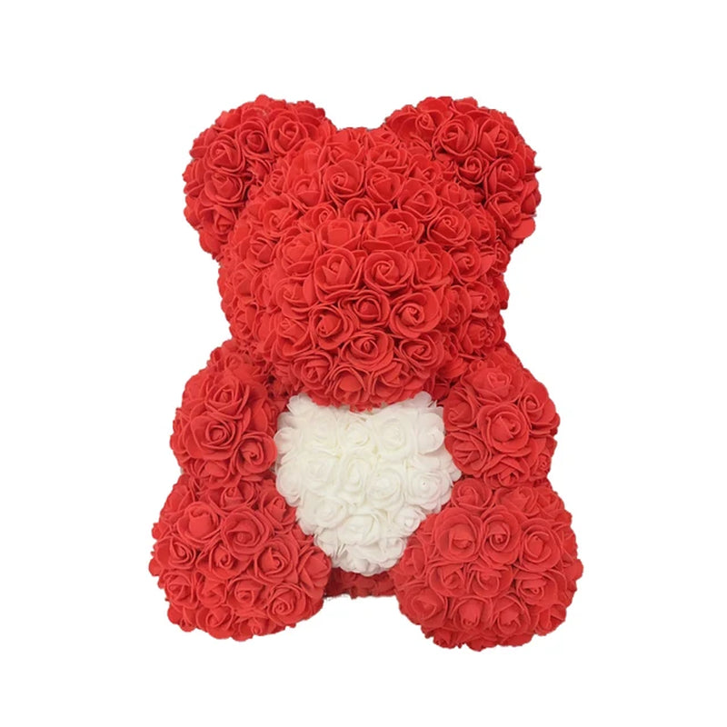 Red Rose Bear 40Cm Bear of Roses Artificial Flower Rose Teddy Bear for Women Valentine'S Day Wedding Birthday Christmas Gift