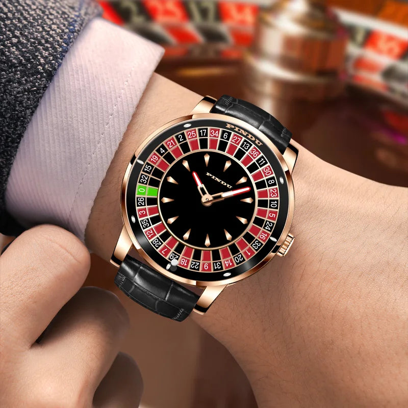 INDU Design New Mechanical Watch NH35 Rotating Dial Las Vegas Roulette Deskto Theme Automatic Watch Men Diamond Luminous Hands