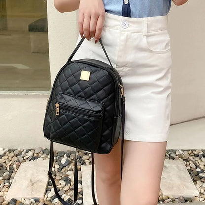 Mini Backpack Women'S Shoulder Bags Diamond Grids PU Leather Bag Fashion Small School Bags Casual Rucksack