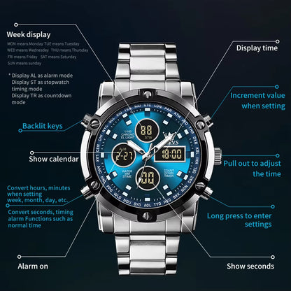 Men'S Watches Original Multifunctional Wlectronic Watch for Man Waterproof Luminous Alarm Clock Fashion Dress