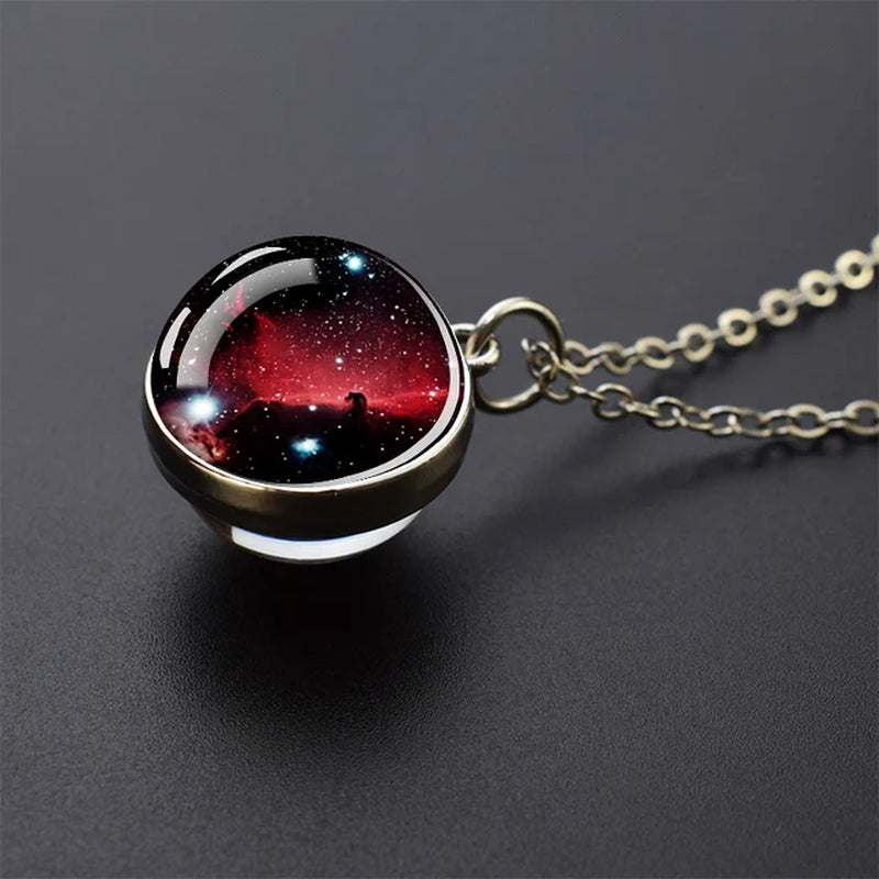 Solar System Universe Space Moon Sun Earth Planet Necklaces Two-Sided Glass Ball Pendant Nebula Necklace Women Men Jewelry Gift