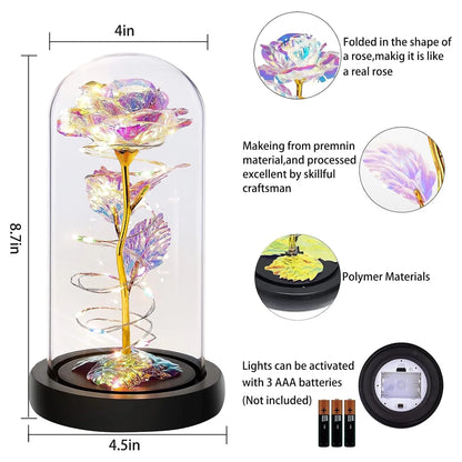 Galaxy Rose Gifts Colorful Artificial Flower Rose Light Gift in a Glass Dome Flowers Gifts for on Christmas Anniversary Valentine'S Day Mothers Day Girlfriend Birthday Gifts