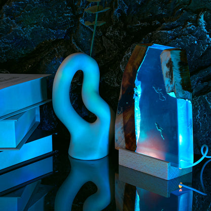 Resin Ocean Lamp,Shark and Diver Resin Wood Lamp