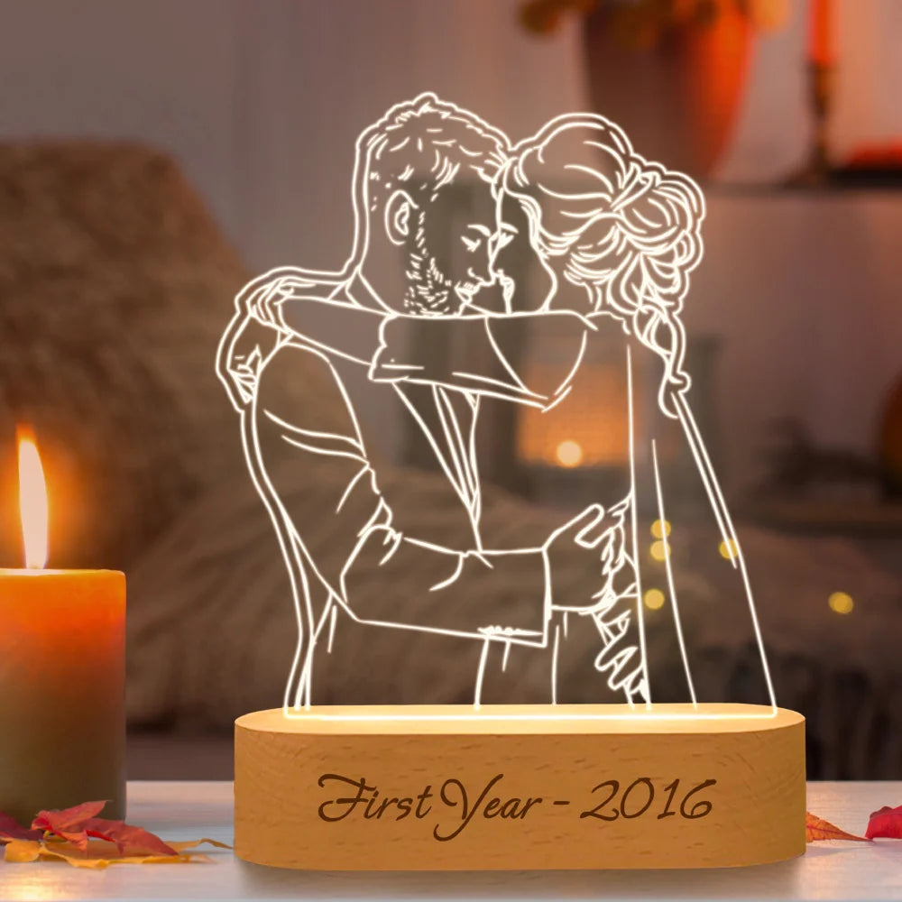 Personalized Gift Photo 3D Lamp Customized Wedding Anniversary Valentines Day Gift Night Light Picture Text Engraving Gift