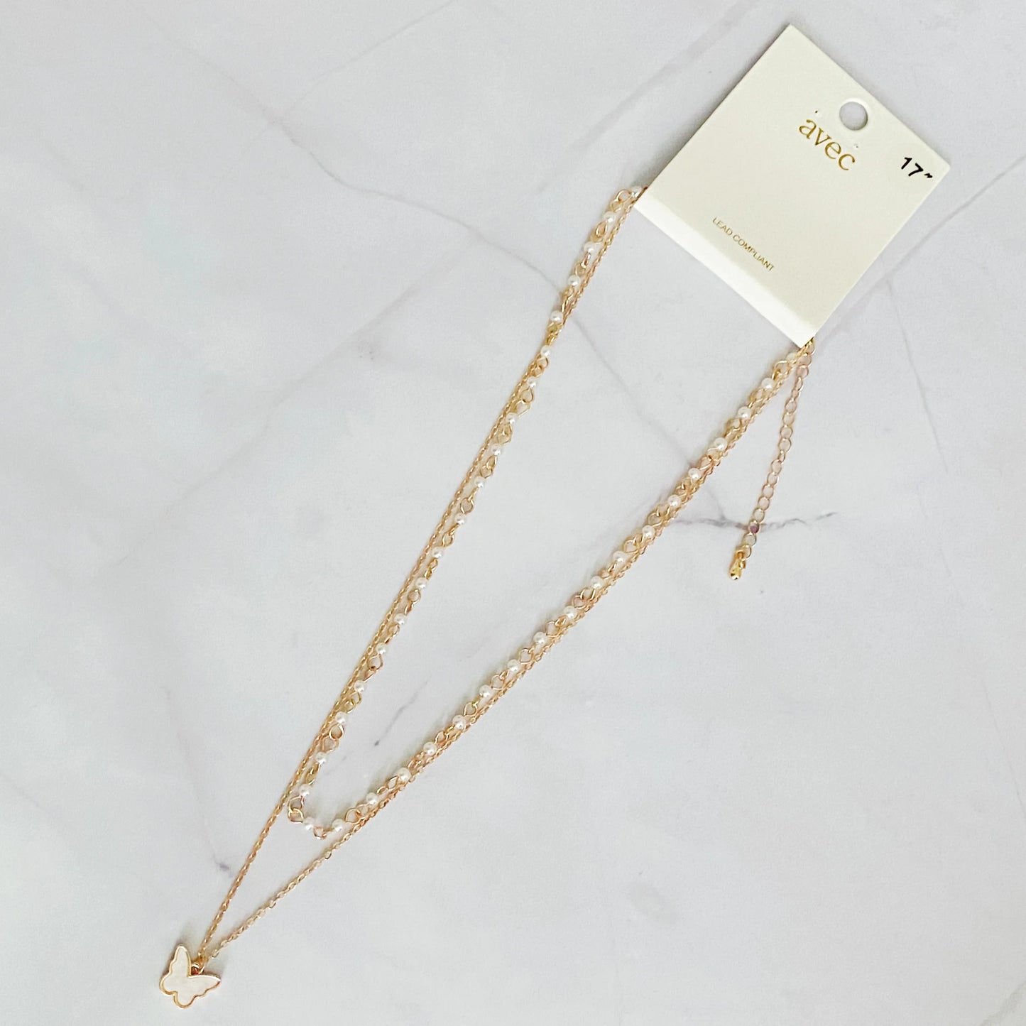 Layered Pearl Chain Butterfly Necklace