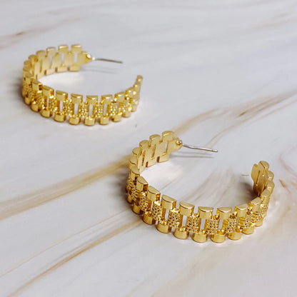 Introducing Our Golden Watch Band Hoop Earrings: Elevate Your Style with Timeless Elegance