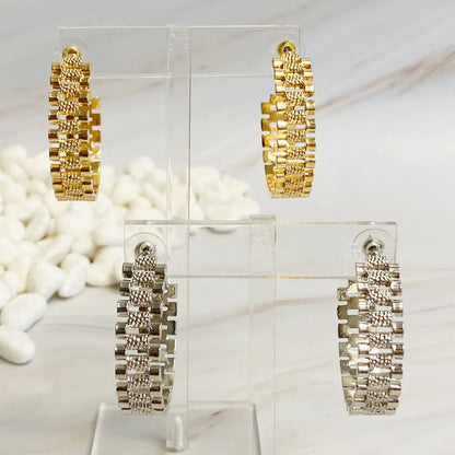 Introducing Our Golden Watch Band Hoop Earrings: Elevate Your Style with Timeless Elegance