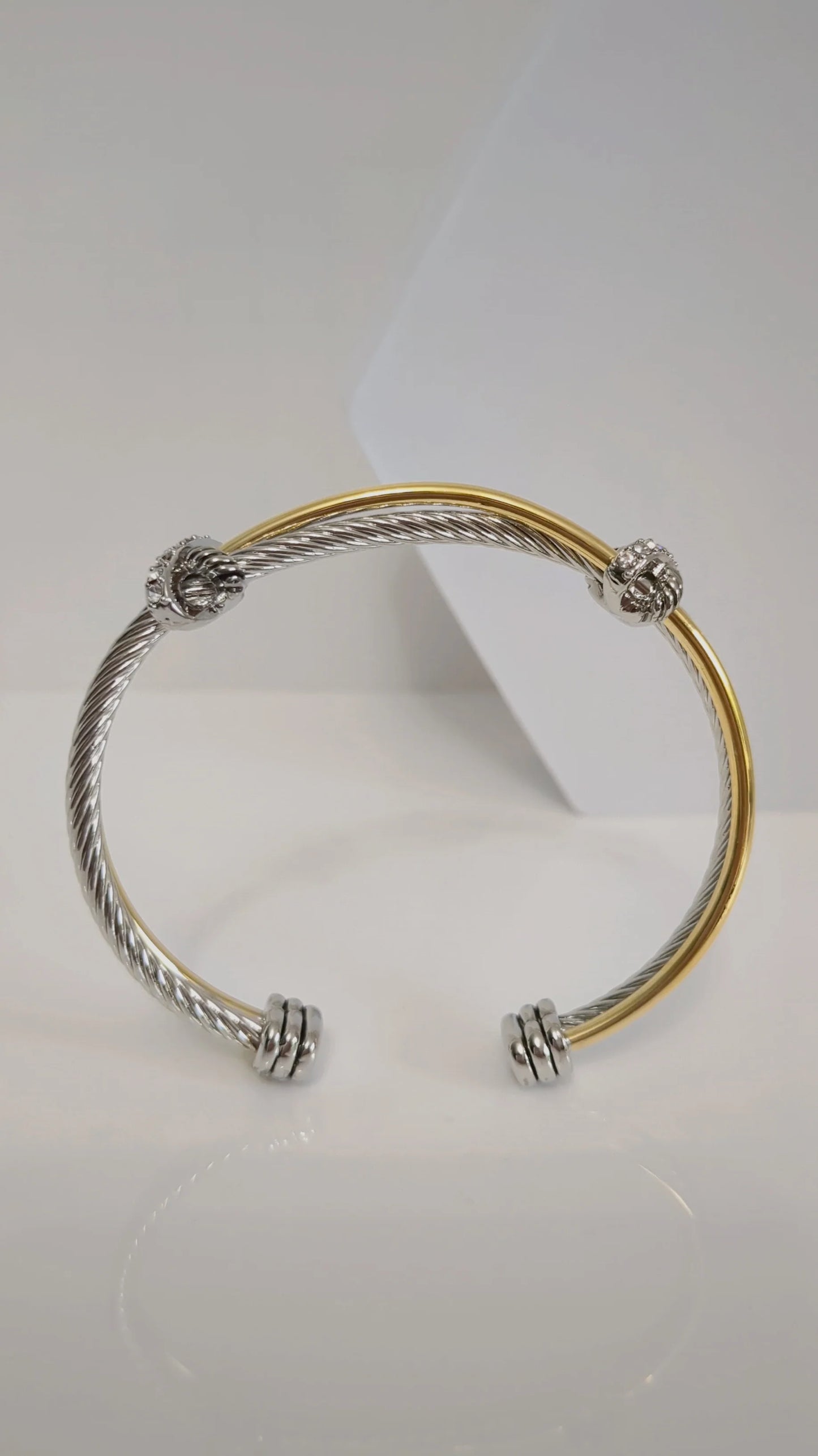 Two Tone Double X Bangle Bracelet with Simulated Diamonds Accents