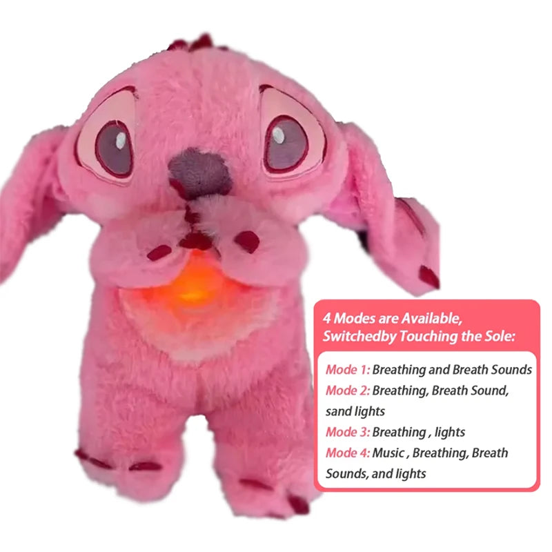 Stitch Plush Doll Breathing Light Child Soothes Toys Pink Angel Anime Cute Baby Music Light Sleep Toykid Christmas Birthday Gift