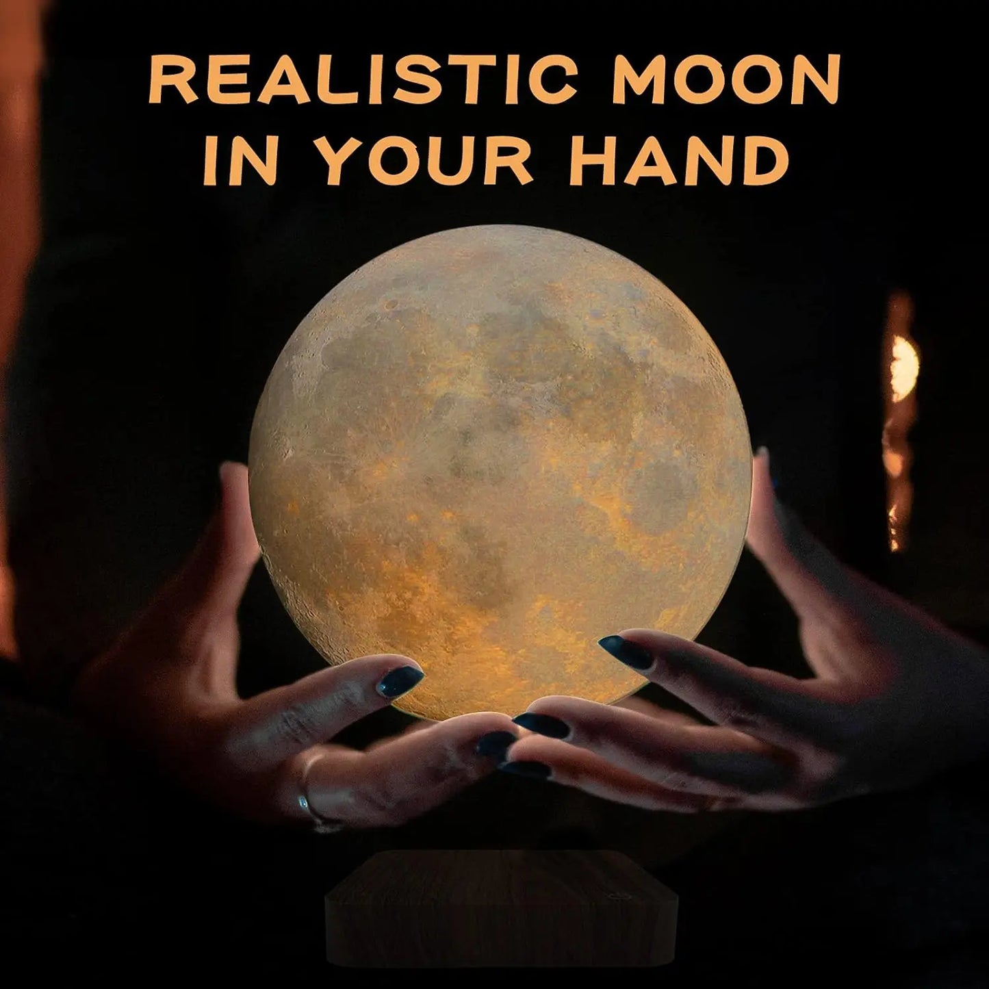 Levitating Moon Magnetic Floating Night Light, Creative Table 3D Printed LED Lamp with Wooden Base for Gift Office Bedroom Home