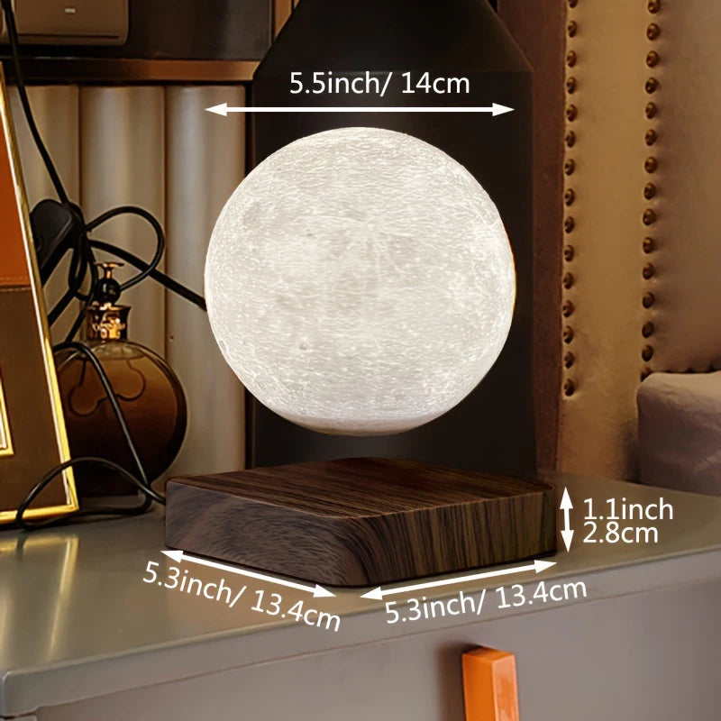 Levitating Moon Magnetic Floating Night Light, Creative Table 3D Printed LED Lamp with Wooden Base for Gift Office Bedroom Home