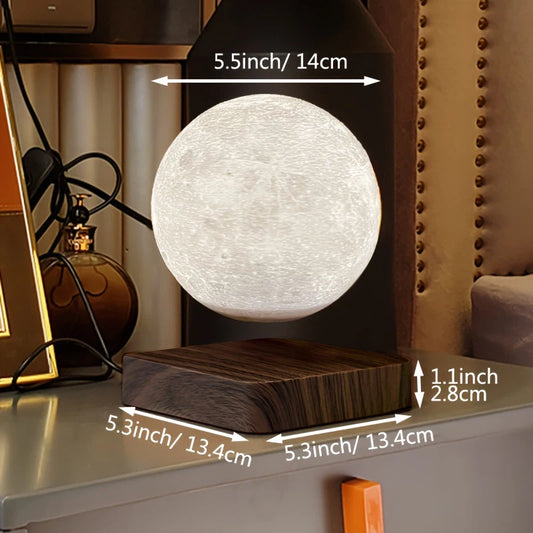 Levitating Moon Magnetic Floating Night Light, Creative Table 3D Printed LED Lamp with Wooden Base for Gift Office Bedroom Home