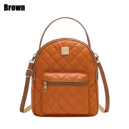 Mini Backpack Women'S Shoulder Bags Diamond Grids PU Leather Bag Fashion Small School Bags Casual Rucksack