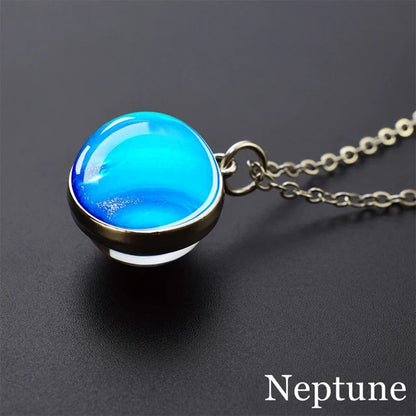 Solar System Universe Space Moon Sun Earth Planet Necklaces Two-Sided Glass Ball Pendant Nebula Necklace Women Men Jewelry Gift