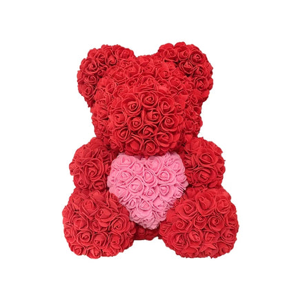 Red Rose Bear 40Cm Bear of Roses Artificial Flower Rose Teddy Bear for Women Valentine'S Day Wedding Birthday Christmas Gift