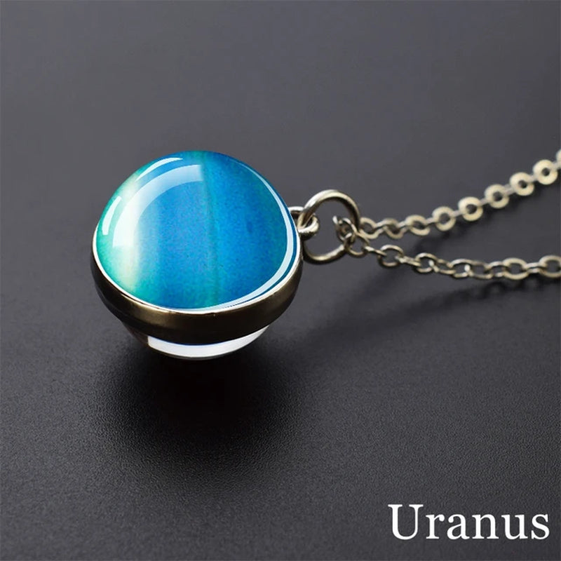 Solar System Universe Space Moon Sun Earth Planet Necklaces Two-Sided Glass Ball Pendant Nebula Necklace Women Men Jewelry Gift