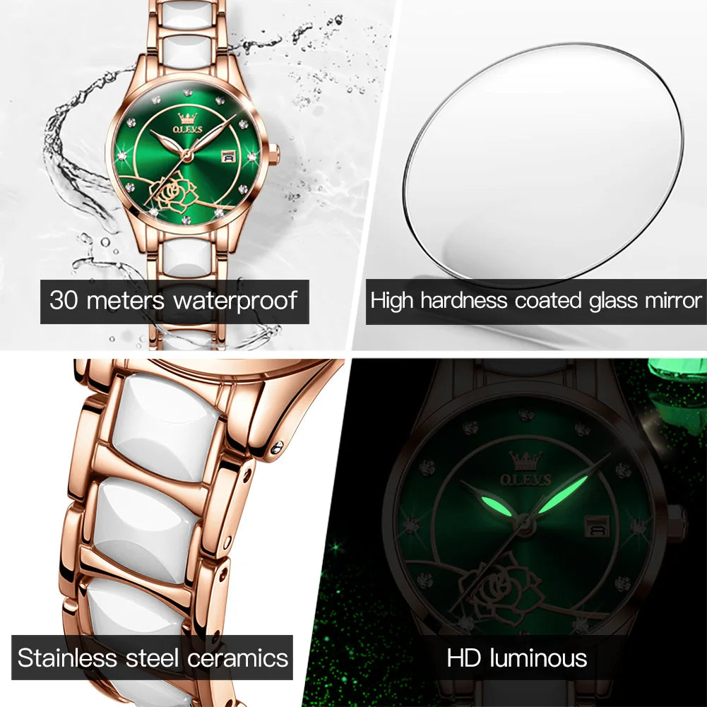 Luxury Women Watch Camellia Quartz Japan Movement 30M Waterproof Watch for Women Ceramics Women Wristwatch