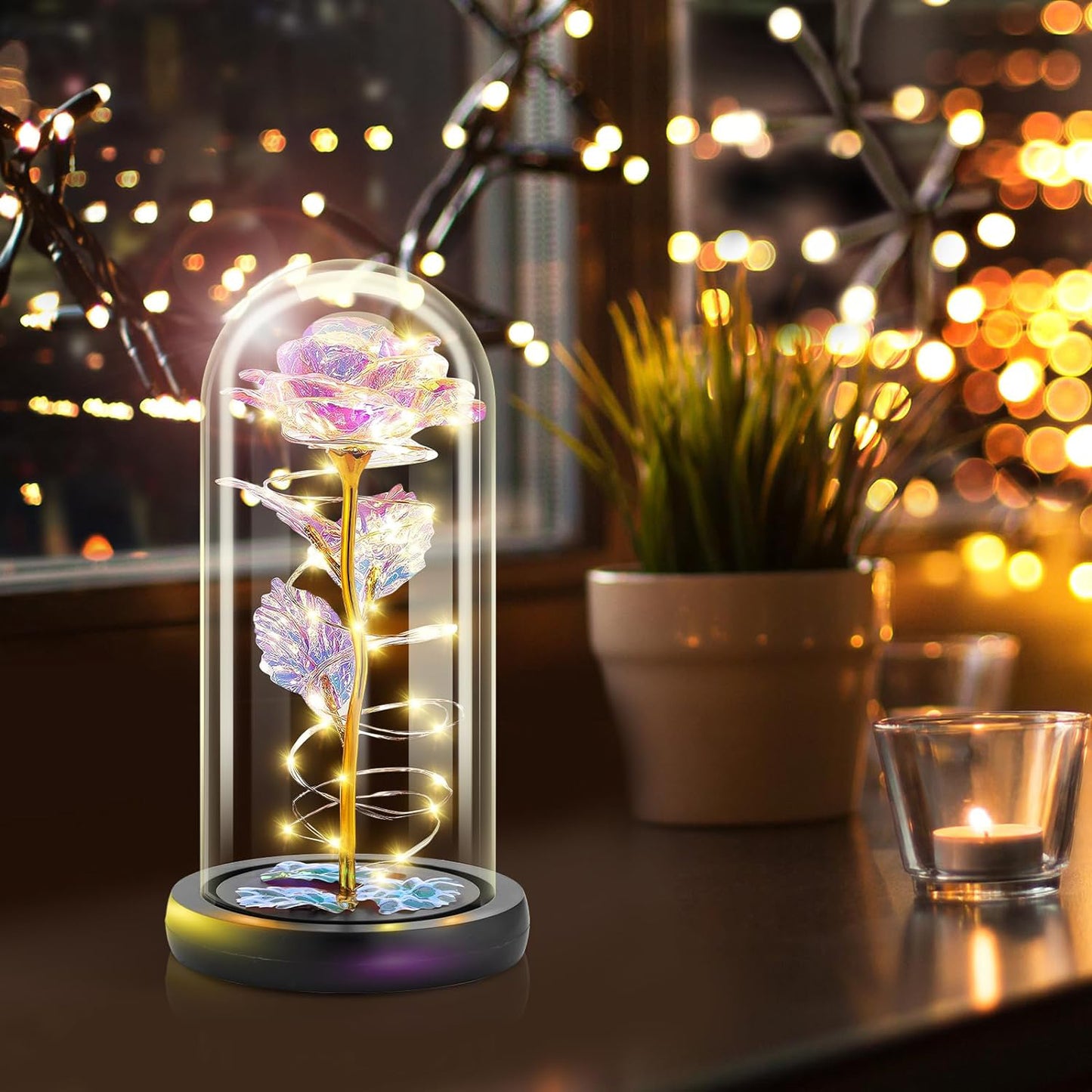 Galaxy Rose Gifts Colorful Artificial Flower Rose Light Gift in a Glass Dome Flowers Gifts for on Christmas Anniversary Valentine'S Day Mothers Day Girlfriend Birthday Gifts