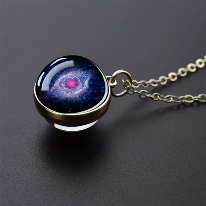 Solar System Universe Space Moon Sun Earth Planet Necklaces Two-Sided Glass Ball Pendant Nebula Necklace Women Men Jewelry Gift