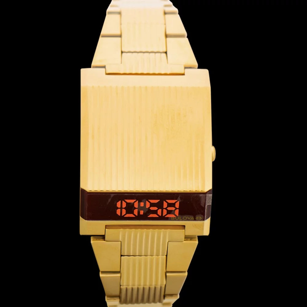 31 Mm Computron Digital Yellow Gold-Tone Mens Watch