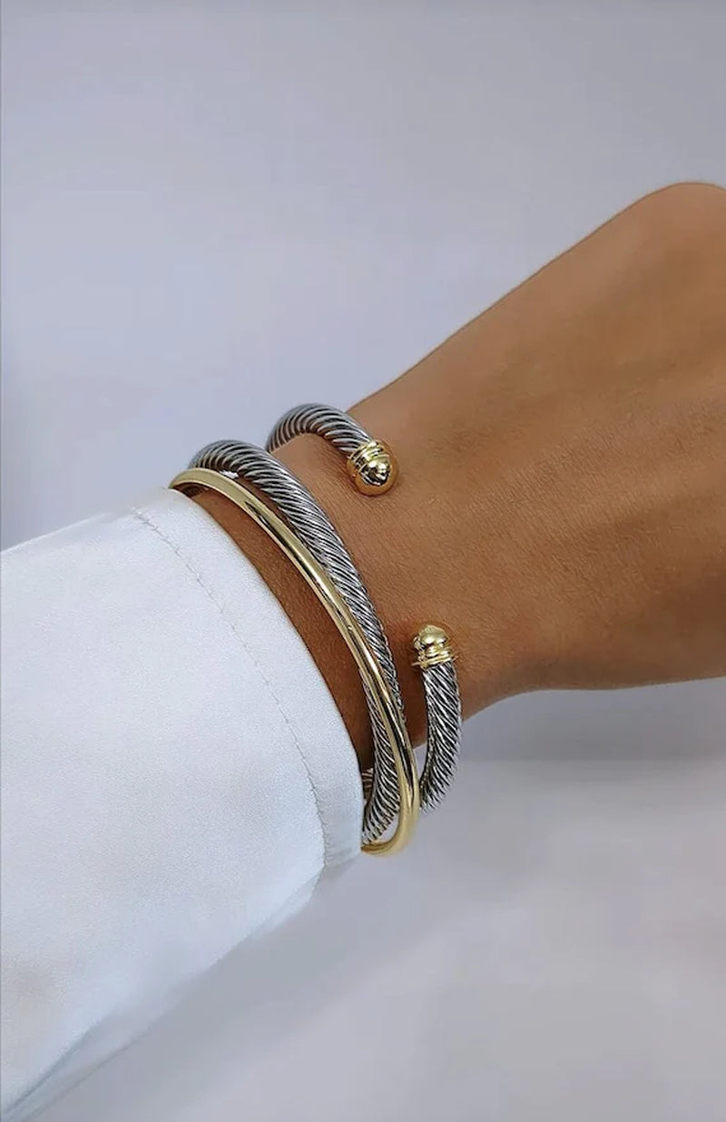 Two Tone Double Cable Bangle